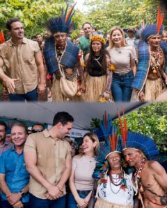 Danielle do Vale e Lucas Ribeiro com lideranças indígenas na Baía da Traição