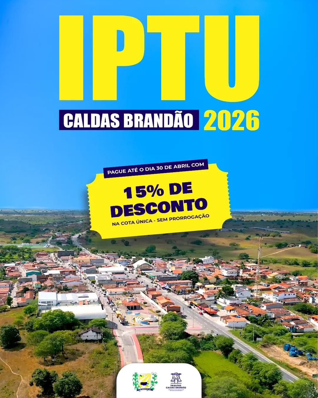 Desconto de 15% para o IPTU em Caldas Brandão.